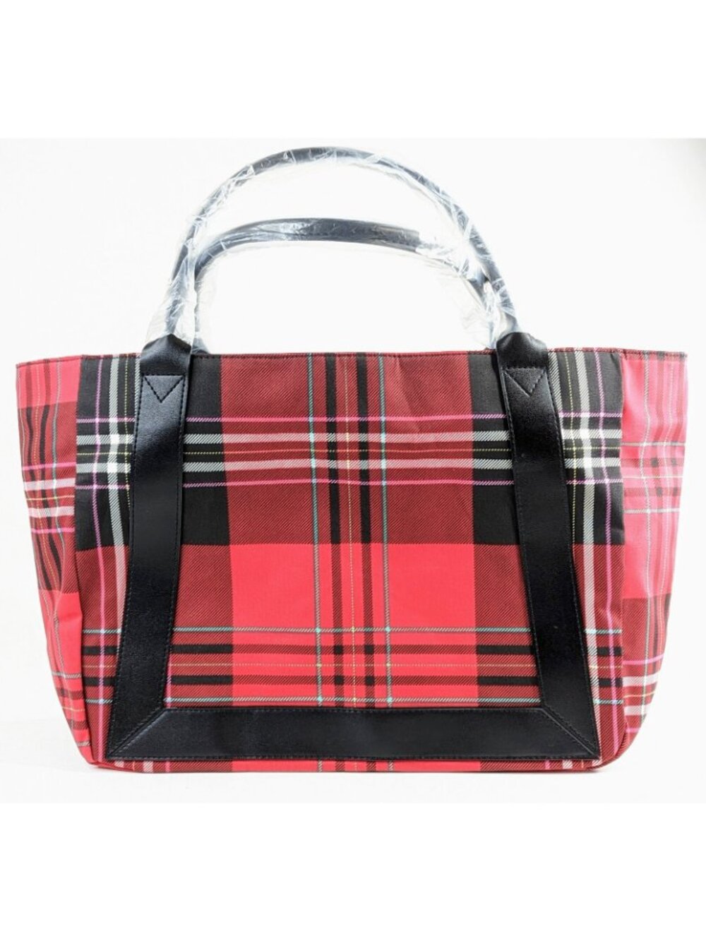 Victoria's Secret Large Tote Bag Red Black Tartan Plaid 2020 New - Picture 4 of 7